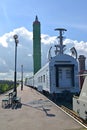 ST. PETERSBURG, RUSSIA. A view of the car unit of providing and the intercontinental ballistic missile at the pla Royalty Free Stock Photo